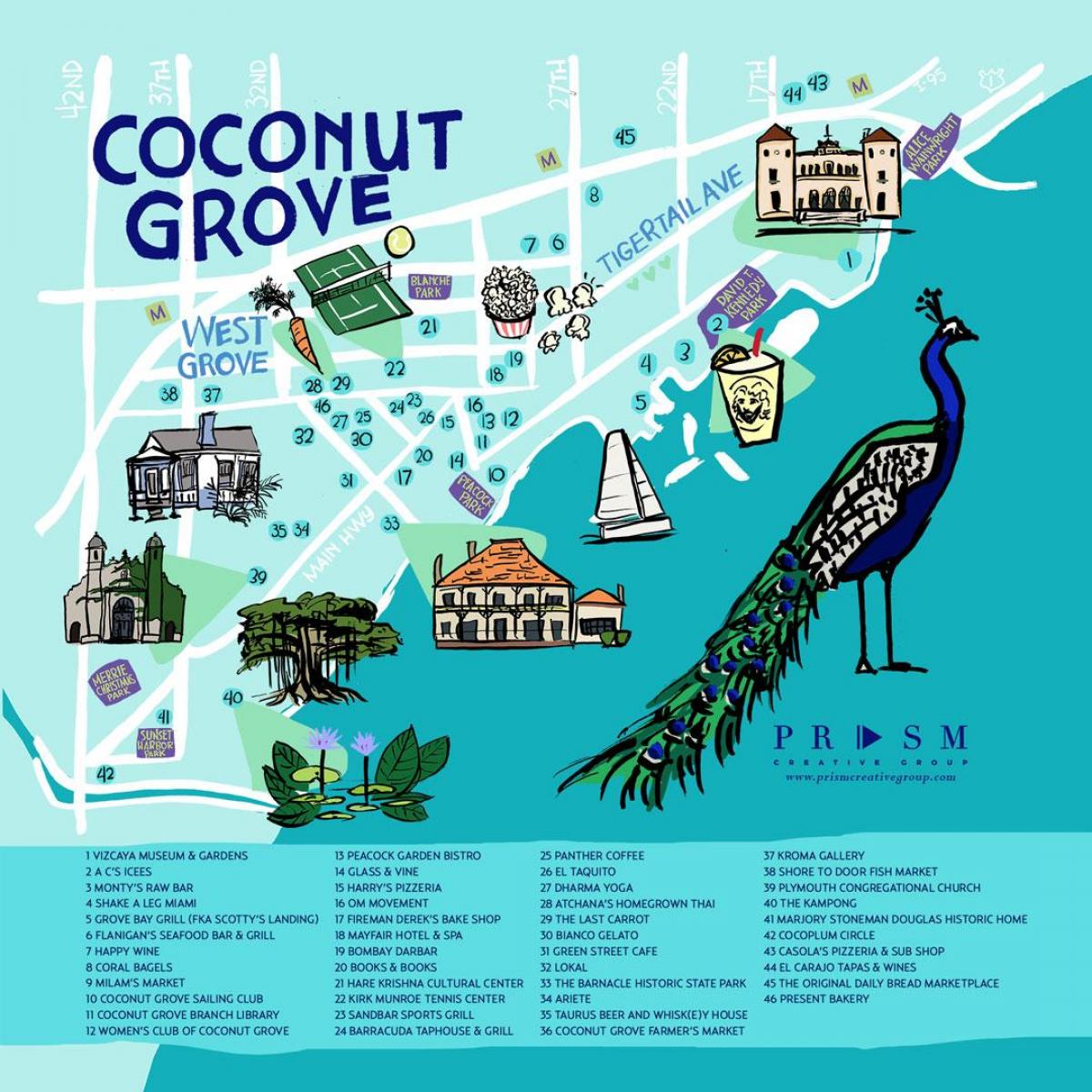 mapa Coconut Grove w Miami