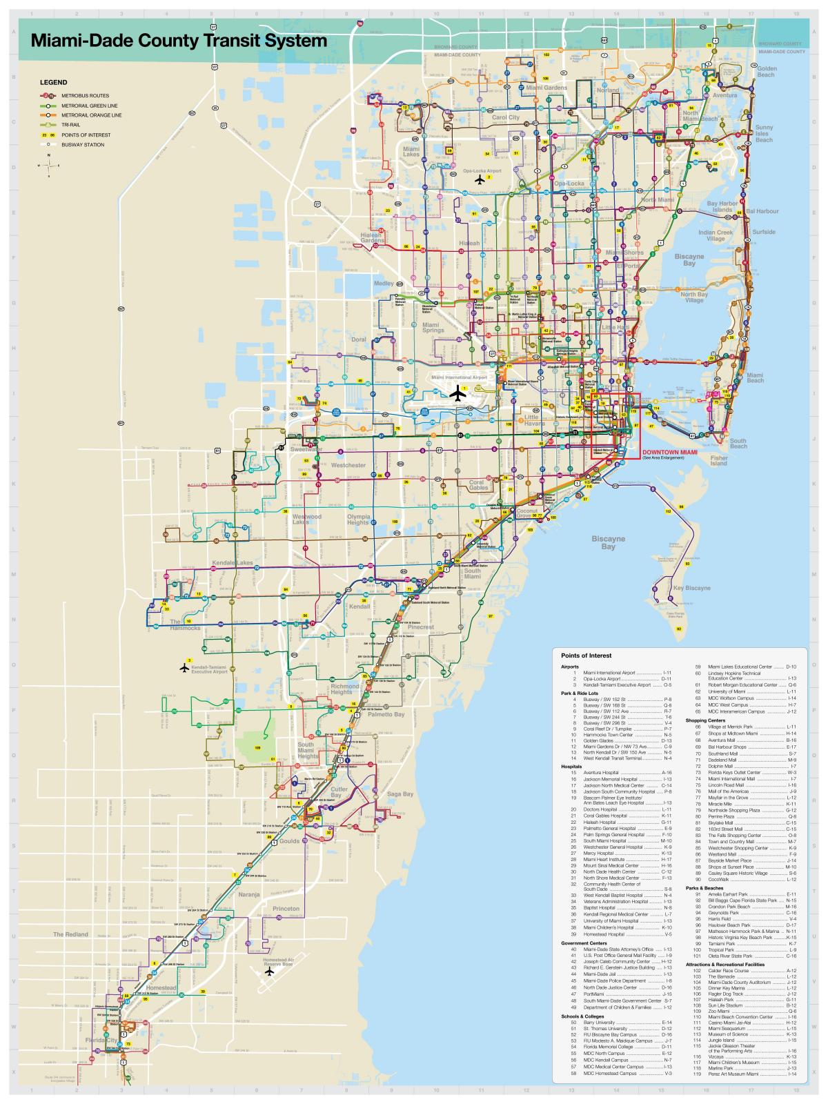 Transportu publicznego mapie Miami