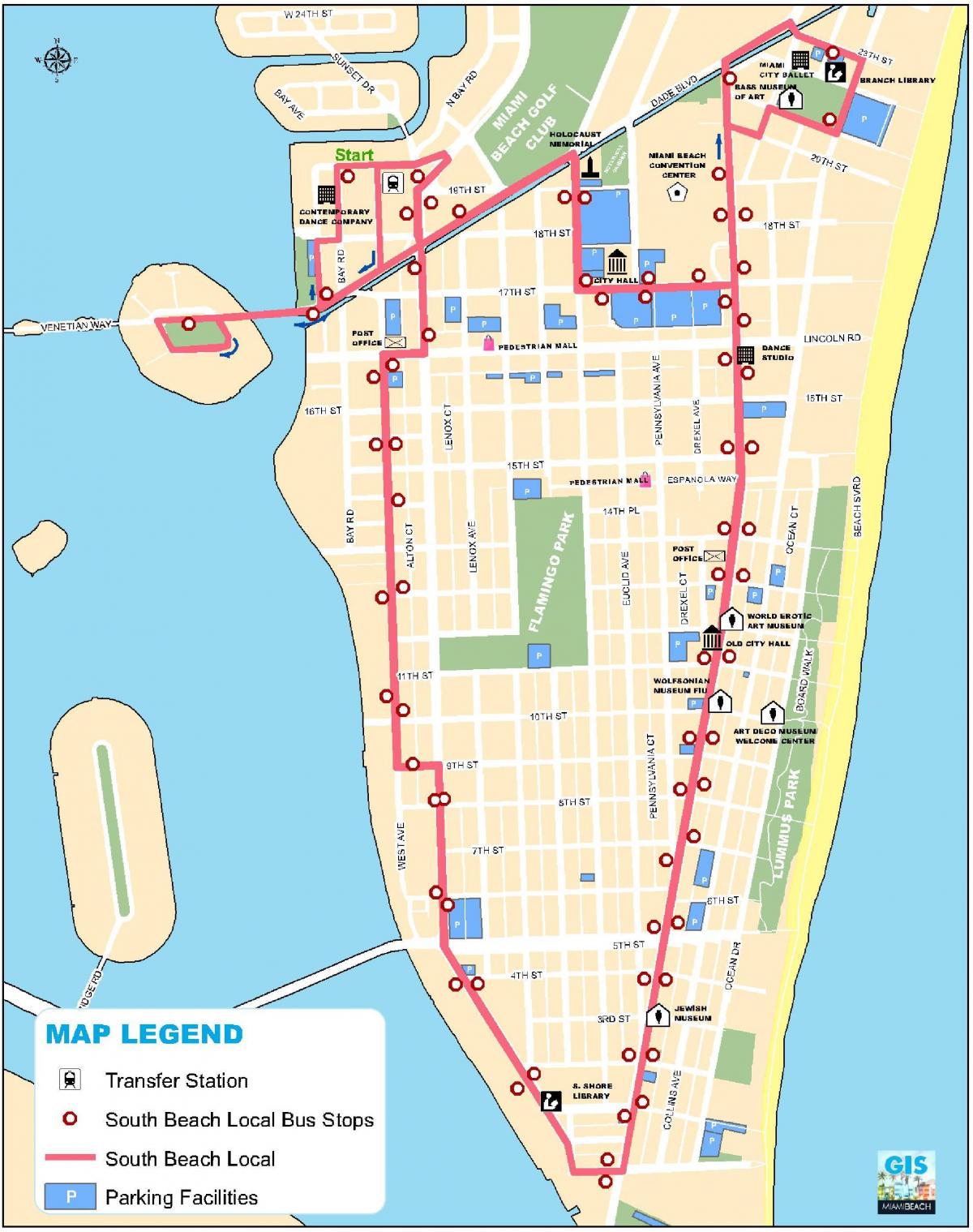 mapa Południowej plaży w Miami
